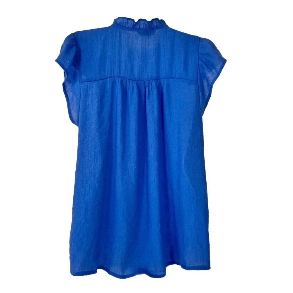 Blu Pepper Top Women L Blue Flutter Sleeve Floral Embroidered Boho Blouse CR2064